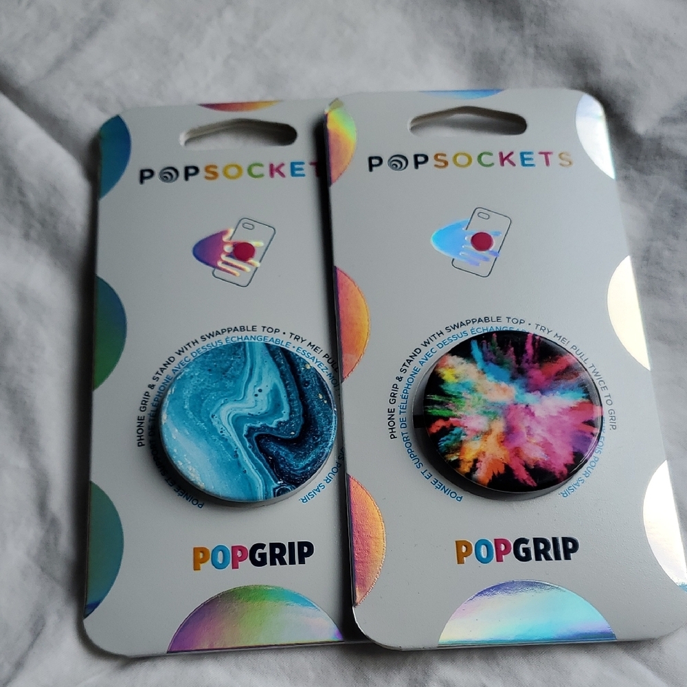 PopSocket PopGrip Blue and Multicolor Phone Grip Set New
